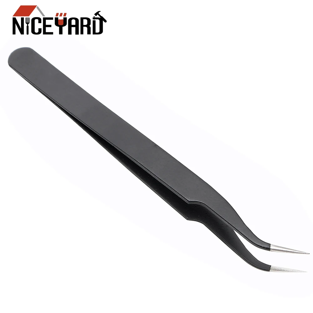 NICEYARD ESD-14 ESD-15 الدقة الفولاذ المقاوم للصدأ الملقط الملقط الأسود منحني مستقيم تلميح مكافحة ساكنة
