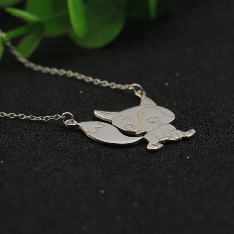 Solid Silver Engrave Cute Fox Pendant & Necklace Personalized Fashion Animal Kids Necklace Birthday Christmas Gift