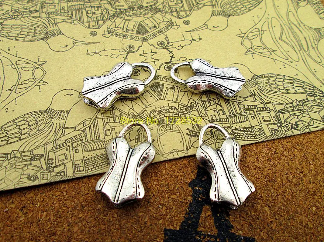 6pcs-Corset Charms, Antique Tibetan silver 3D Corset Charms pendants 26x13mm