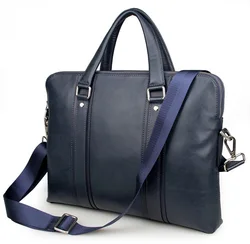 Nesitu-Bolsos de mensajero de piel auténtica para hombre, de 14 pulgadas Maletín de negocios para ordenador portátil, Cartera de oficina, color azul, M7325