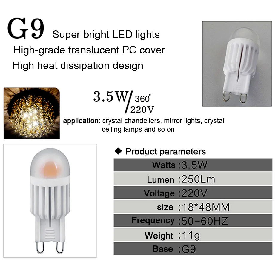 10pcs Super Bright G9 LED Lamp 220V 3.5W COB Ceramic bulb for Chandelier lighting Ceiling Lights replace 25W halogen light