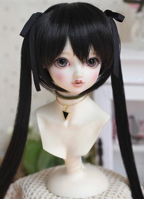 

New 8-9inch 7-8inch 6-7inch Black Bowknot Dual horsetail Long hair For 1/3 1/4 1/6 BJD SD SD MSD YOSD Doll Wig