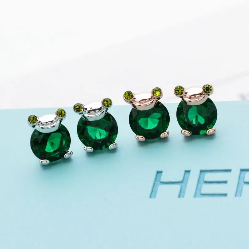 Tsunami New Sweet and romantic green frog zircon earrings stone girls' cute stud earrings ER-267 diy