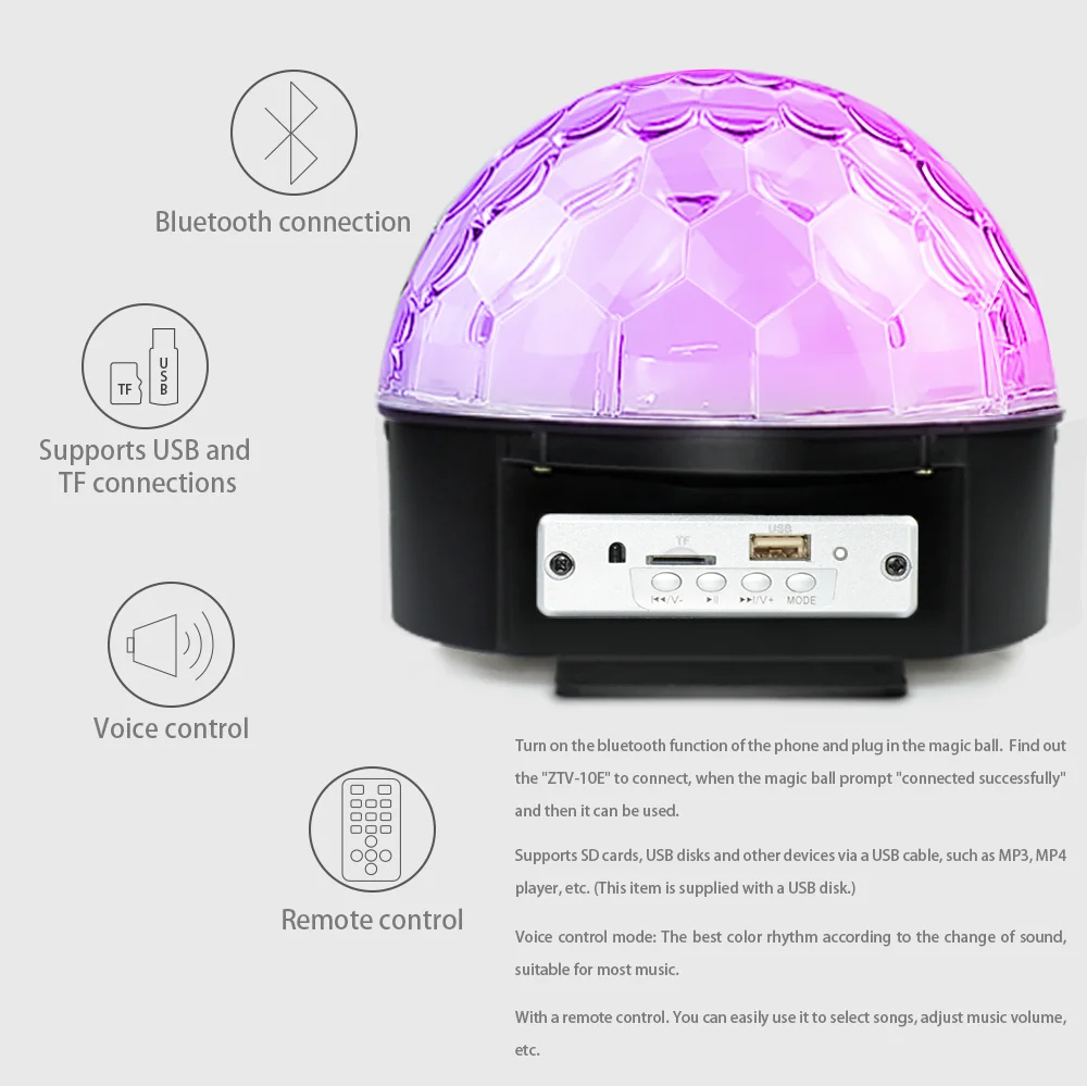 25W LED Stage Light Support Bluetooth 9 Colors Stage Lighting Effect Remote Control 3 Sound Control Modes Party Light