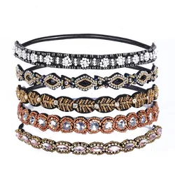 European Rhinestone Beaded Handmade Elastic Hair Band For Women Non-slip Gemstone Headdress Ladies Girls Wedding Headband Bridal