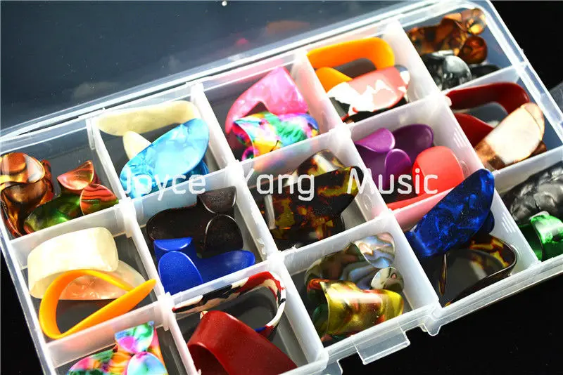 

30pcs Alice Pearl Celluloid Finger Thumb Picks Guitar Plectrums+1 Large Plastic Picks Holder Case Box Free Shipping