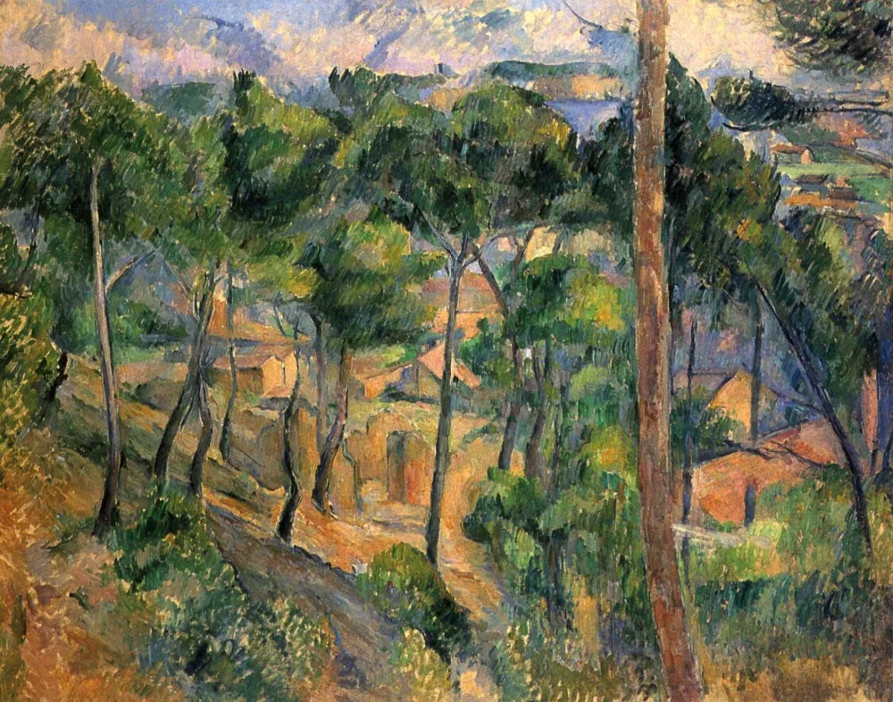 

100% hand made Oil Painting Reproduction on linen canvas,l-estaque-view-through-the-pines-1883 by paul Cezanne,oil paintings
