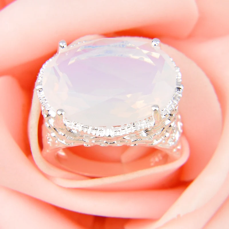 Luckyshine 16*12mm Oval Cut Rainbow Moonstone Gemstone Silver Rings Size 7 8 9