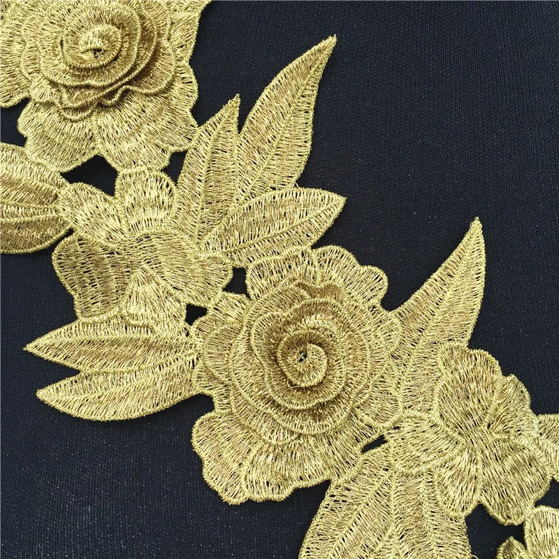 1PC Gold/Silver Embroidery Stripe Collar Lace Polyester Fabric, DIY Handmade Collar Lace Fabrics For Sewing Collar Crafts