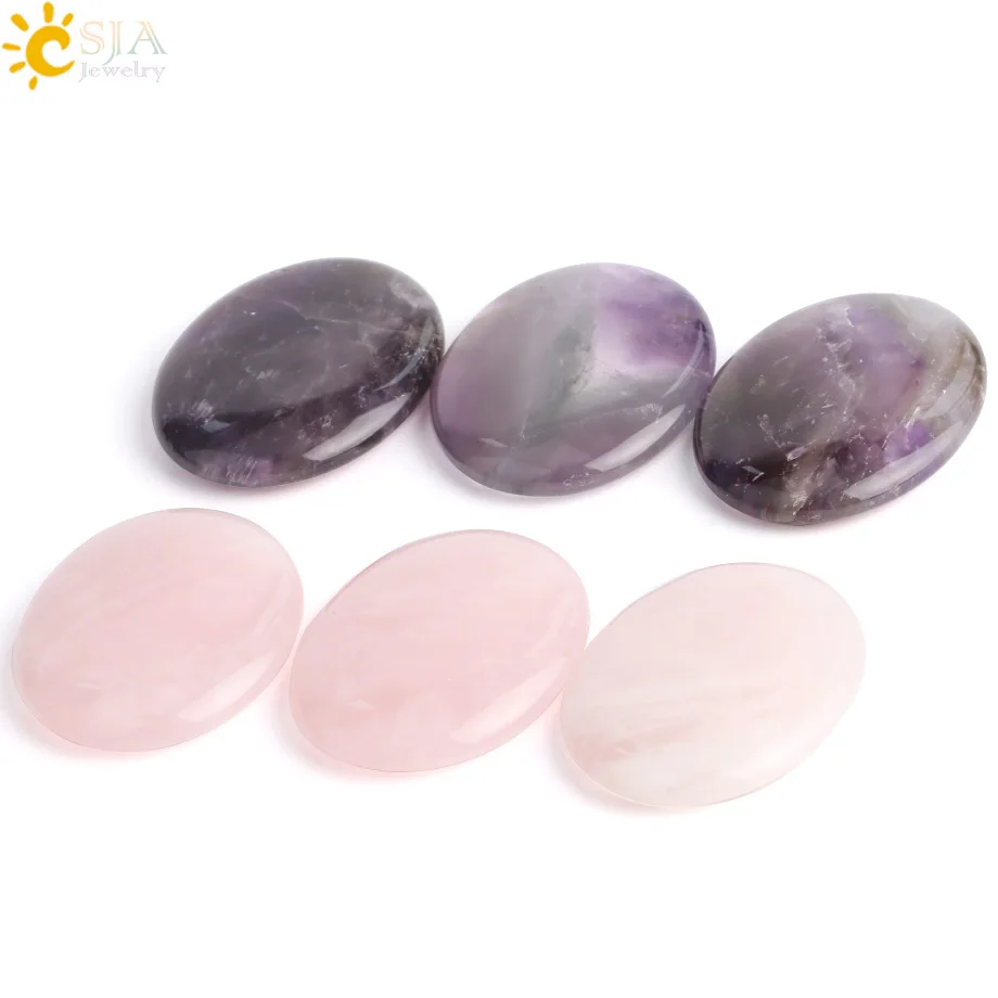 CSJA Natural Stone Thumb Massage Scraping Plate Healing Beads Purple Crystal Pink Quartz Body Care Tool Women Men Jewellery G030