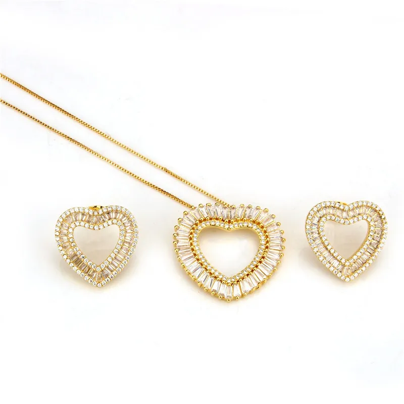 

OMYFUN Factory Price Fashion Heart Stud Earrings Necklace Silver Gold Black Color Anel Collar Joyeria Feminina Colar Bijoux Hot