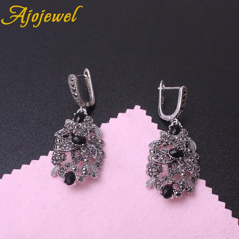 Ajojewel Vintage Long Black Crystal Earrings Ladies Drop Earrings For Women Jewelry  High Quality