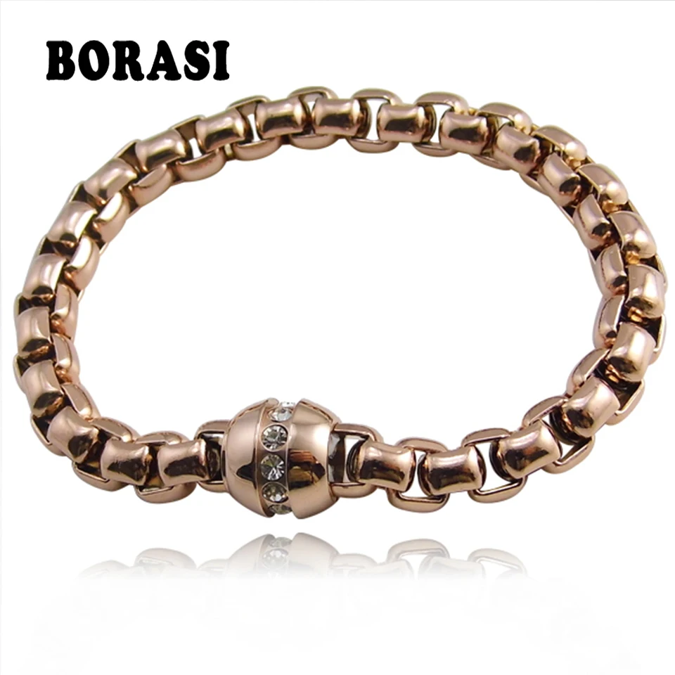 High Quality Wholesale Brand Name Jewelry New Fashion Bracelets Rose Gold Color Circular Magnet Crystal Women Bracelet