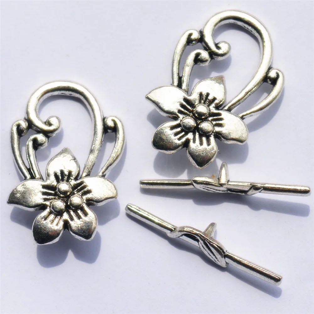 

20Sets Silver Tone Flower Toggle Clasps 20x30mm