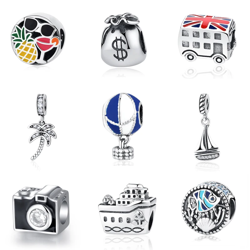 

Original 100% 925 Sterling Silver Bead Charm London Bus Eiffel Tower Travel Pendant Charms Fit Bracelets DIY Jewelry