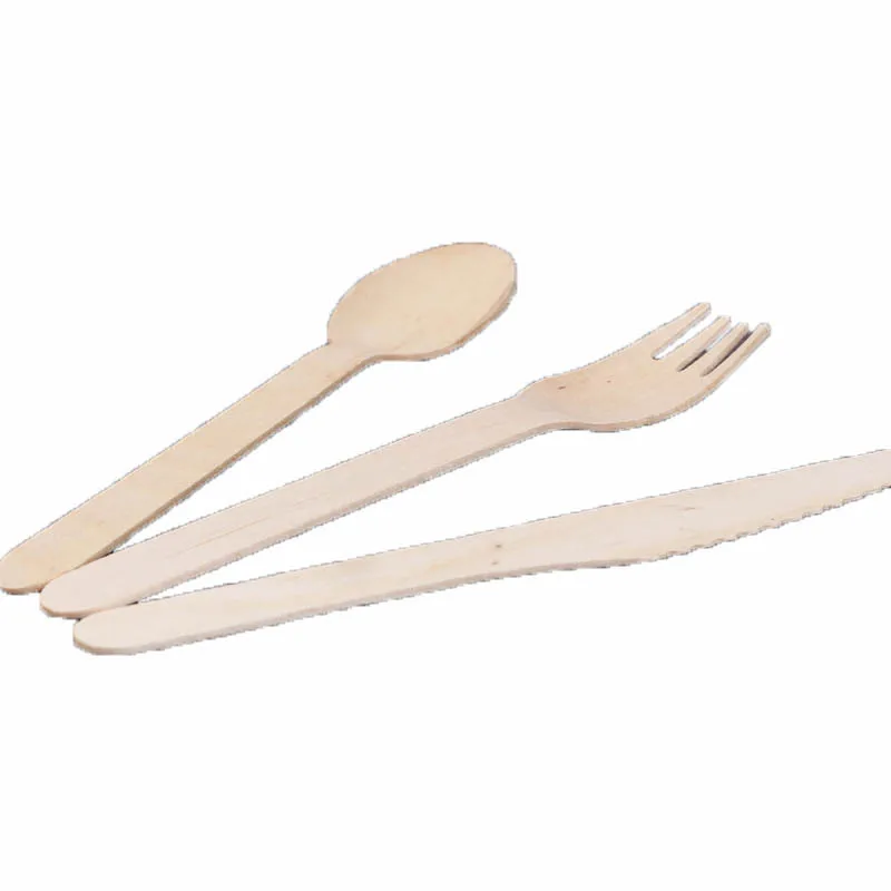 Disposable Food Grade Wooden Soup Scoop Dinnerware Main Fork Mini Food Knife BBQ Picnic Tableware Take Out Tools 100pcs/pack