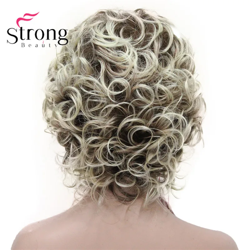 StrongBeauty Short Wig Soft Tousled Curls Blonde Highlights Full Synthetic Wigs COLOUR CHOICES