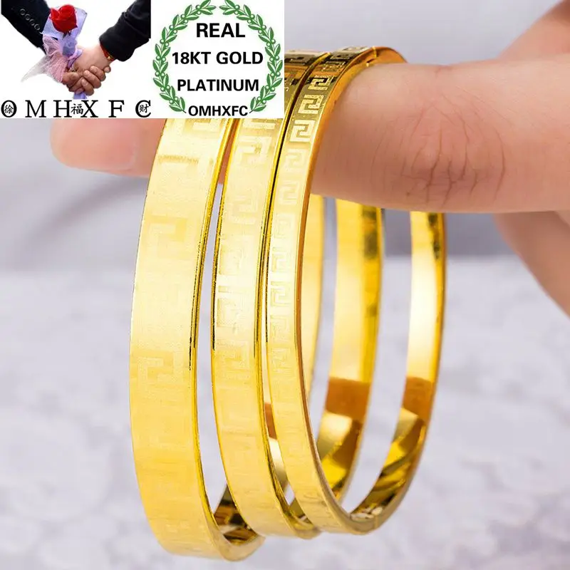 

OMHXFC Wholesale European Fashion Woman Girl Party Birthday Wedding Gift Elegant Great Wall 18KT Gold Bangles Bracelets BE72