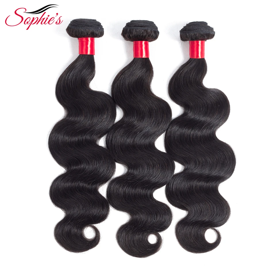 sophie\'s Hair Malaysian 3 Bundles Non-Remy Hair Extensions Body Wave 100% Human Hair Weaves  Natural Color Hair