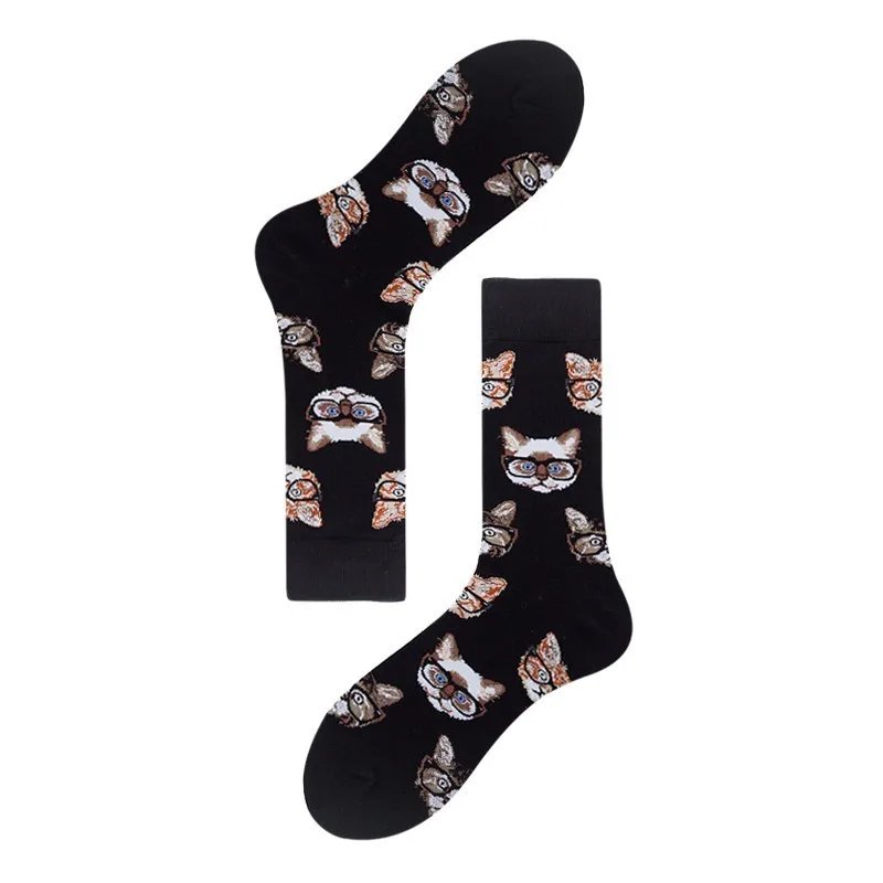 PEONFLY Harajuku Style Men Socks Black White Plaid Dot Cat Pattern Happy Socks New 2019 Hip Hop Combed Cotton Calcetines