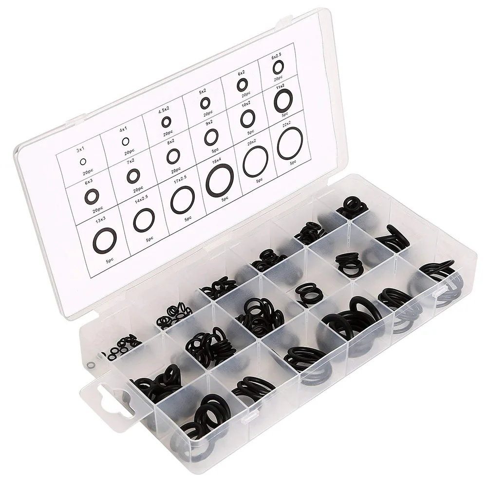 225 pces borracha o anel oring selo encanamento garagem conjunto kit 18 tamanhos com caso