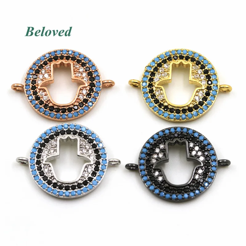 

Micro Pave CZ Zirconia Turquoises Hollow Hamsa Hand Bracelet Connector , Multicolor Metal Jewelry Making Findings, BG18162