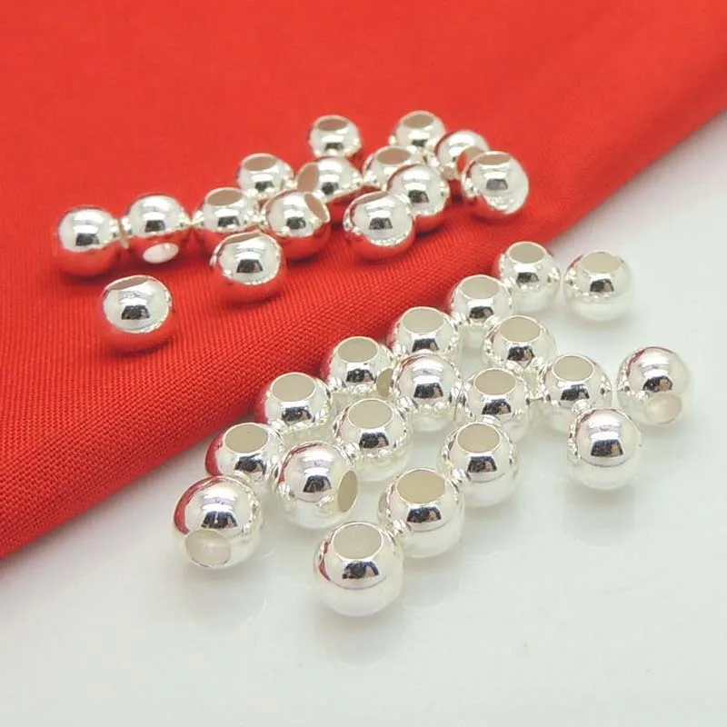 3-10mm Large Hole Real Pure 925 Sterling Silver Beads Jewelry Findings Accessories Round Smooth Bead DIY Bracelet Anklet Chain - Image 4