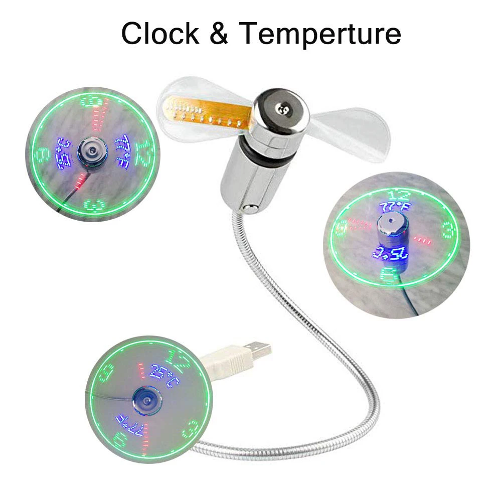 Portable USB Fans Mini Time And Temperature Display With Gooseneck LED Light Clock Cool Gadgets Products For Laptop PC Dropship