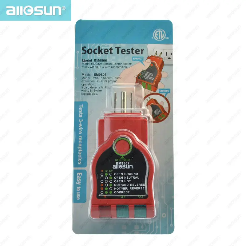 Imagem -06 - Receptáculos Elétricos Tomada Tester Linha Zero Verificação de Fase Polaridade ac Norte-americano Em9807 Gfci 100125v