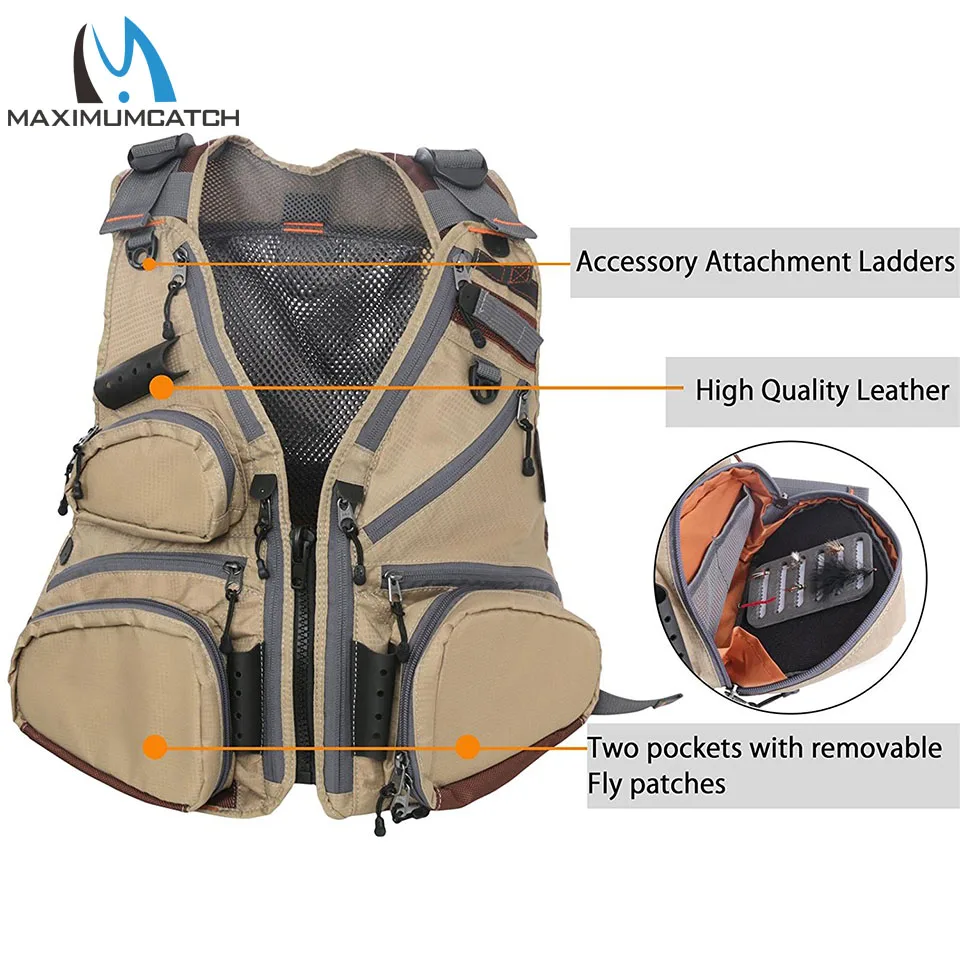 Maximumcatch Fly Fishing Vest Pack Adjustable Mesh Vest Jacket Multifunction Pocket Outdoor