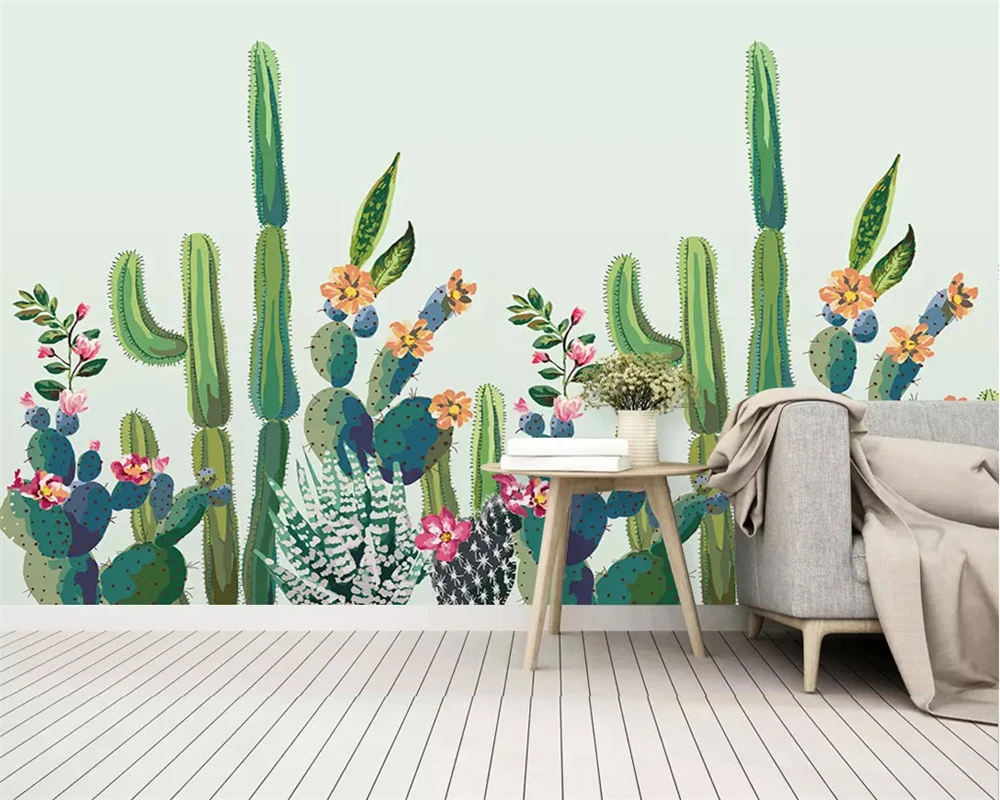 

Beibehang Large custom wallpaper mural Small fresh Hand Painted tropical plant cactus flower background wall paper home decor