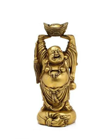 Copper God of Wealth Maitreya Buddha Lucky Housewarming Business Start Figure Shoe-Shaped Gold Ingot Home Decor Gift