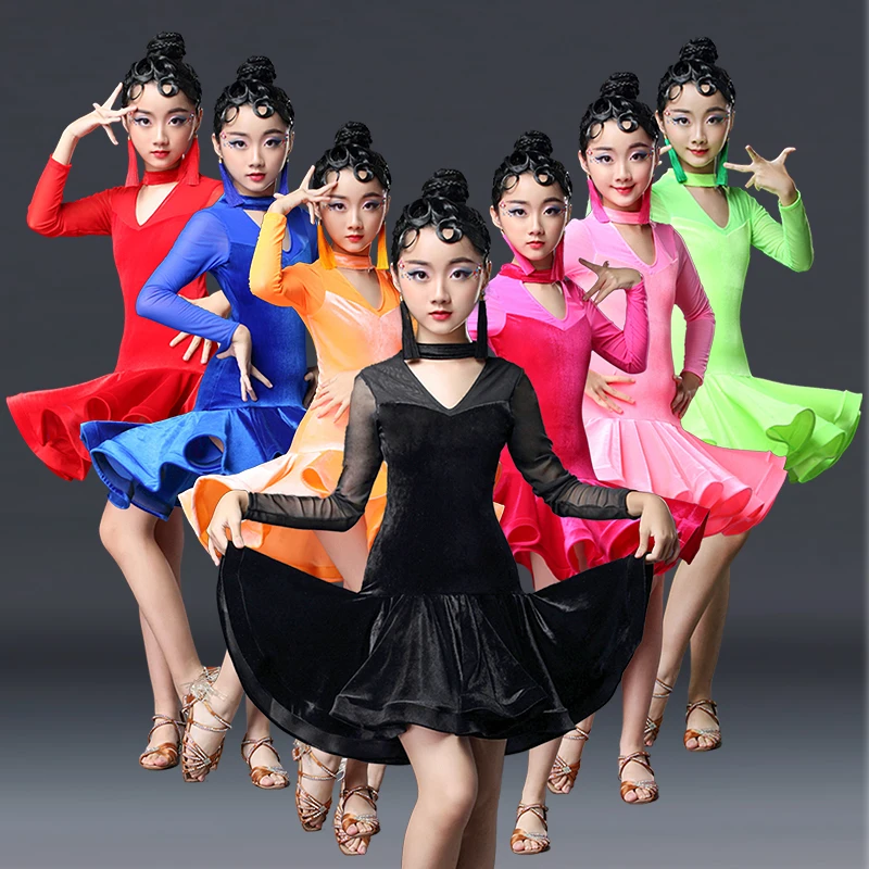 2021 Ballroom Dresses Girls Dress For Dance Kids Children Latin Dance Dresses Salsa Skirt Dancewear Latin Girls Rumba