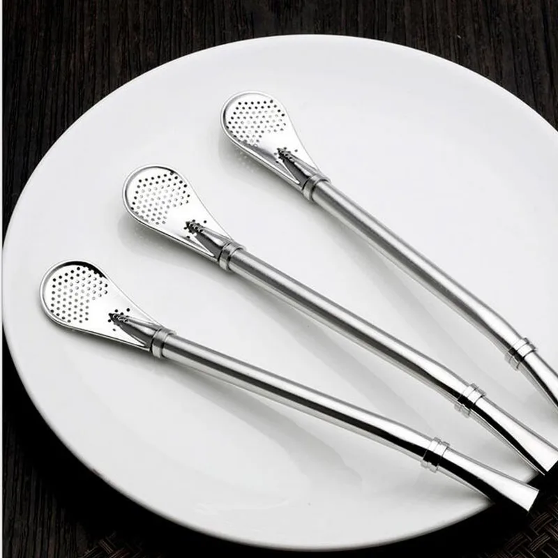 100pcs 15.8cm 304 Stainless Steel Reusable Yerba Mate Straw Coffee Juice Lemon Filtering Spoon Bombilla Straw Filter ZA1258