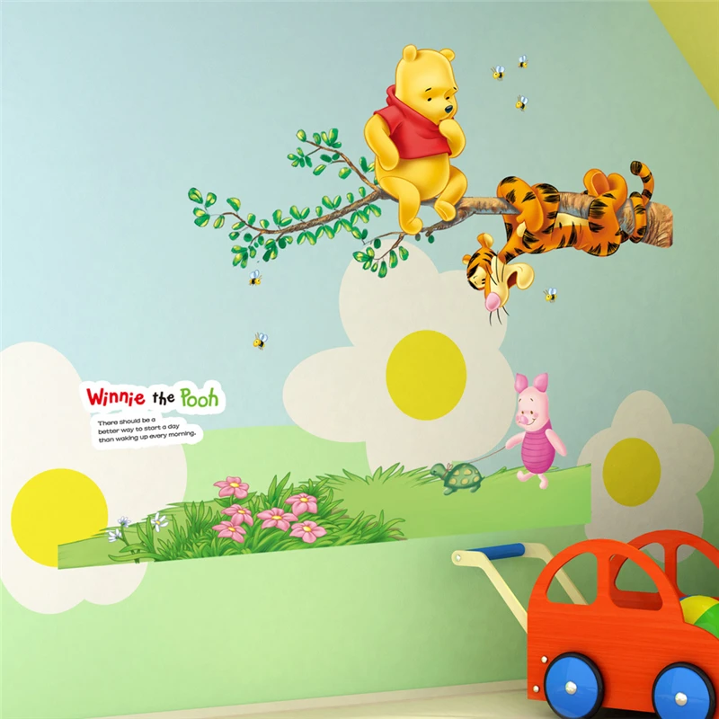 Winnie The Pooh Bear With Tiger Pig Wall Stickers For Kids Room Home Decoration Cartoon Animals Mural Art Children\'s Wall Decals
