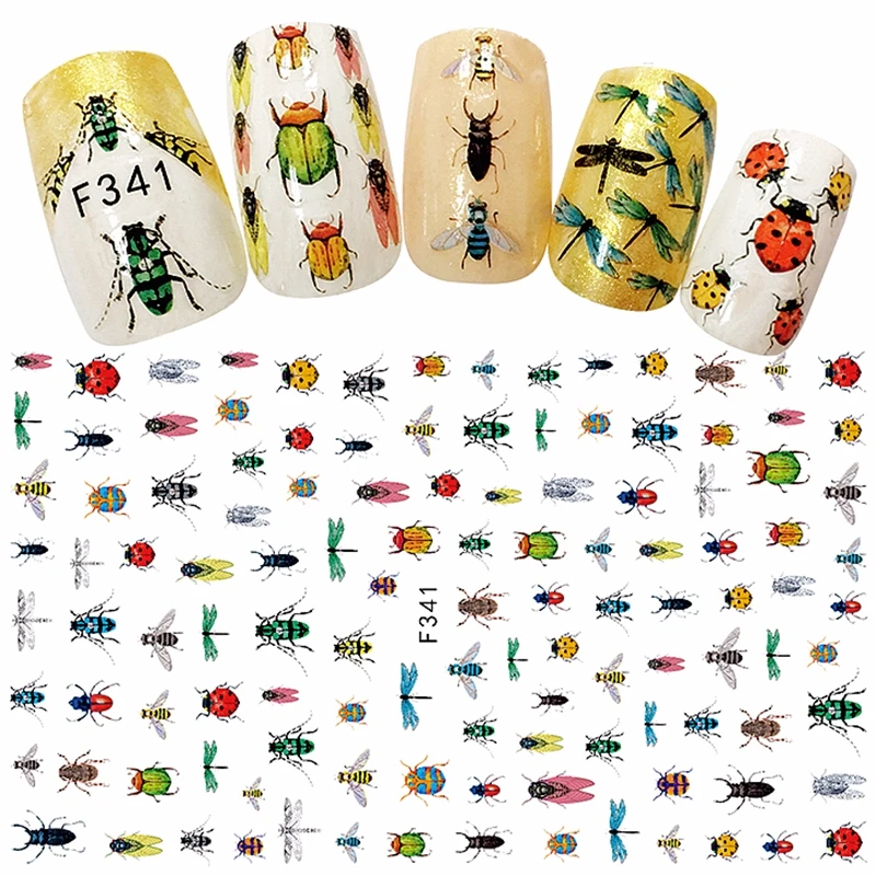 Beauty Insect Adhesive Nail Art Decorations Stickers Thin Acrylic Manicure Decals Nails Accessoires Beetle Smiling Face