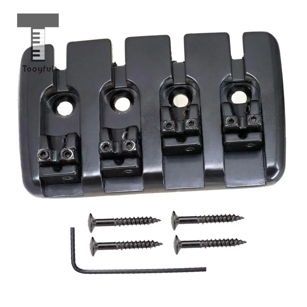 Tooyful Bass Bridge Tailpiece with Screws Wrench Guitar Accessories for 4 String Electric Bass Replacement Parts Black
