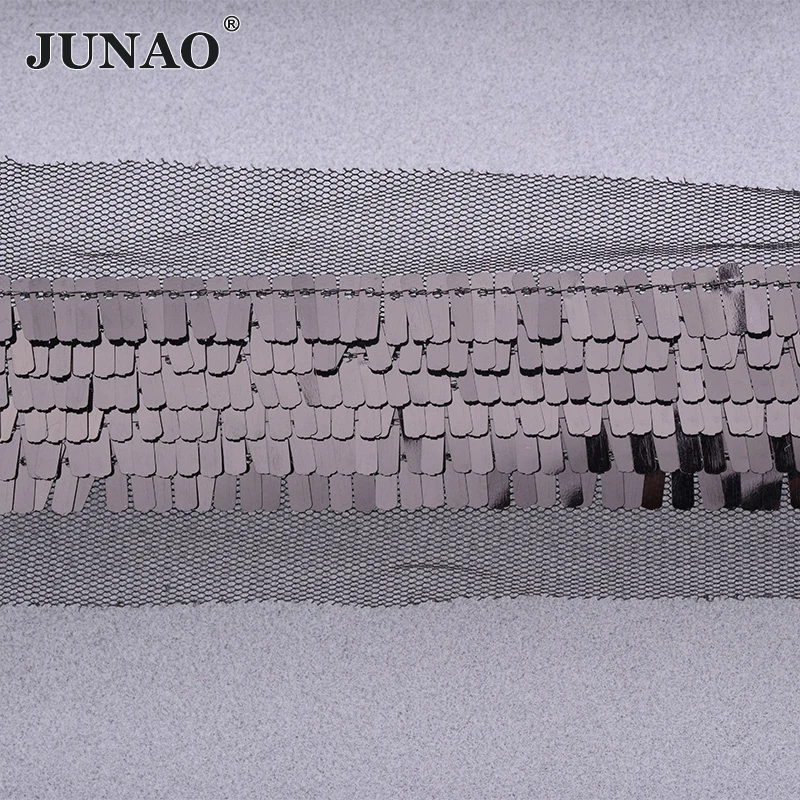 JUNAO 1 Yard 35mm Glitter Silver Gold Sequin Trim Ribbon Sewing Sequins Fabric Decoration Paillette Material Scrapbook Crafts