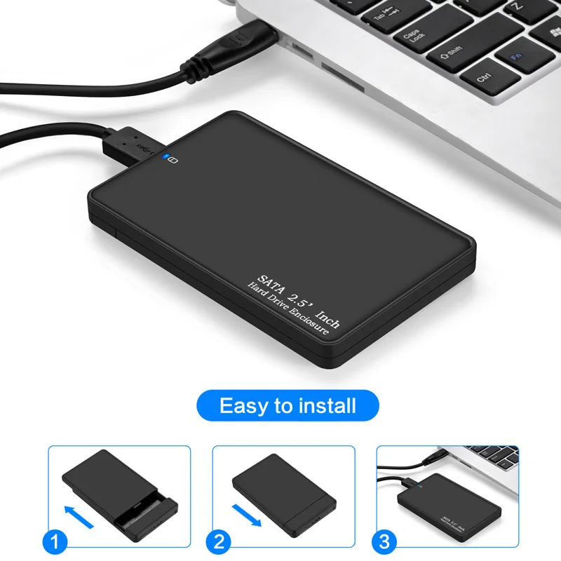 2.5inch USB 3.0 SATA Hd Box HDD Drive External HDD Enclosure black Case Tool Free 5 Gbps Support UASP for SSD/ 2TB Hard Disk