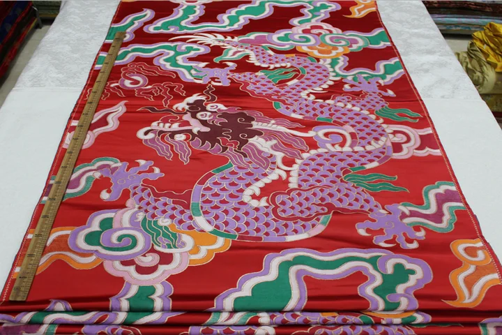 Chinese Wind Jacket Tibetan Robes Cheongsam Decorative Jacquard Brocade Fabric Spun Cloth Dragon Film/110*70cm(a Positioning