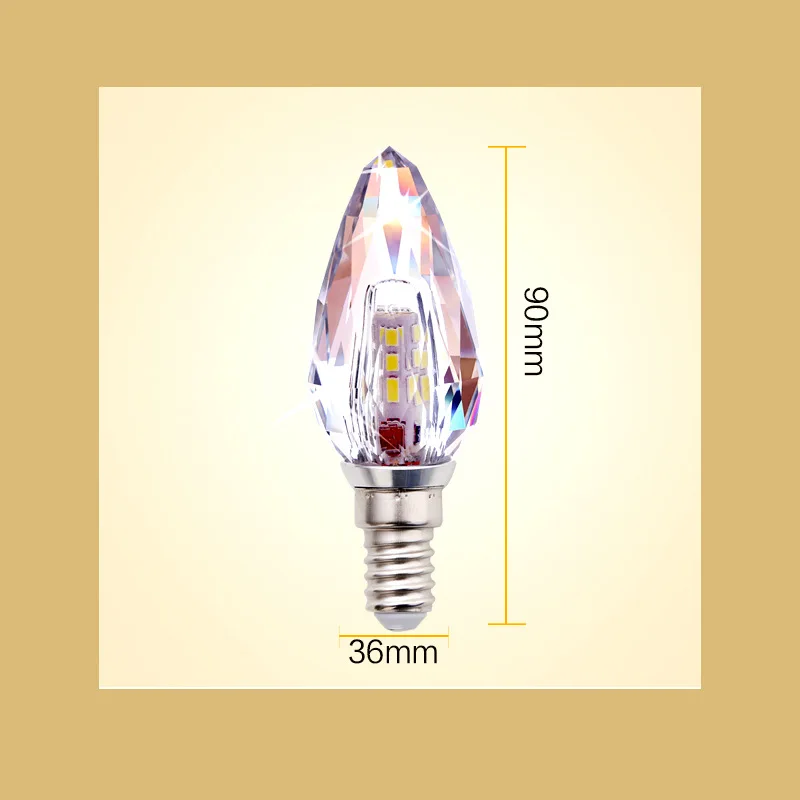 Bombilla LED de vela de cristal, luz de 5 w, 7W, C35, cristal blanco cálido, 220V, Base E14, Blanco cálido, 3000K, para decoración de sala de estar