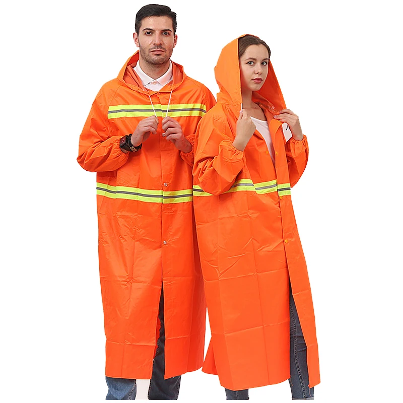 Unisex Reflective Raincoat High Visibility Safety Long Section Fluorescent Clothes Outdoor Working Hooded Waterproof Clothing