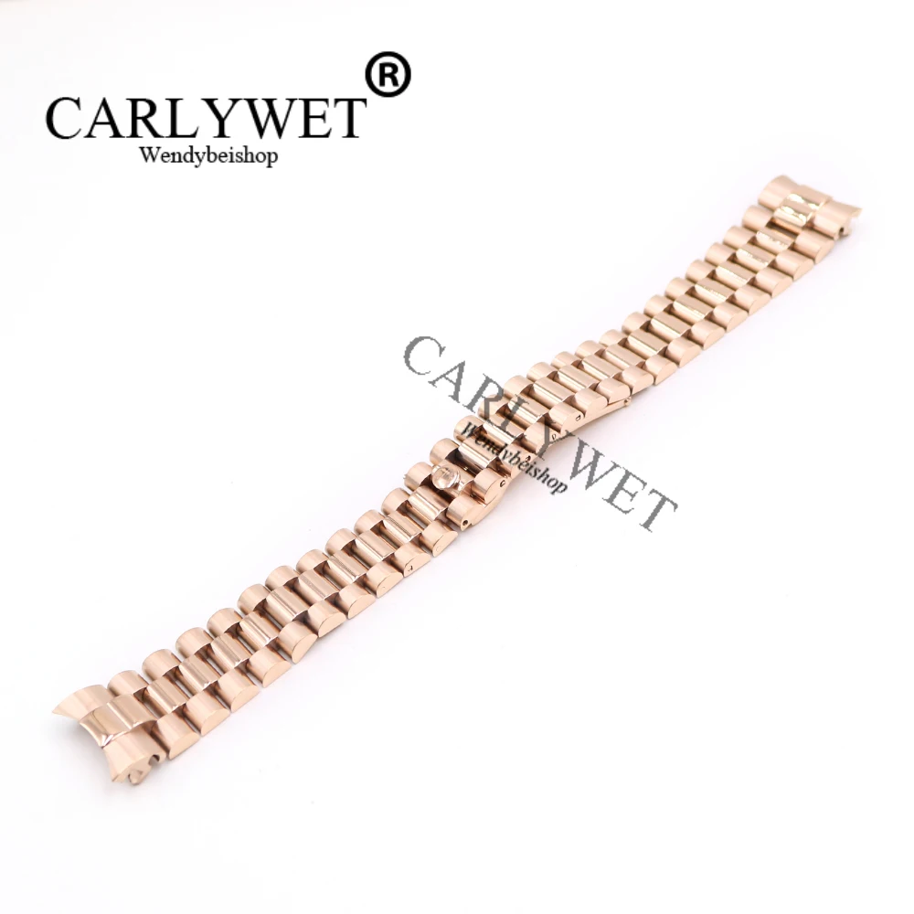 CARLYWET 20mm Silver Black Middle Gold Solid Curved End Screw Link Stainless Steel Wrist Watch Band Bracelet For President