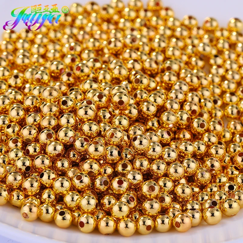 Juya DIY 18K Gold Silver Plated 2.5 3 4 5 6 8mm Hollow Copper Seed Beads For Handmade Natural Stone Braid Beading Jewelry Making