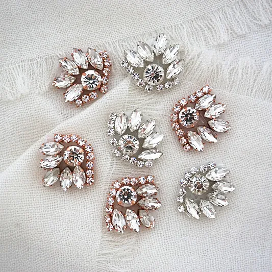 (100pcs) Wholesale hand beaded crystal rhinestone applique iron on for dresses hair accessories WDD0861