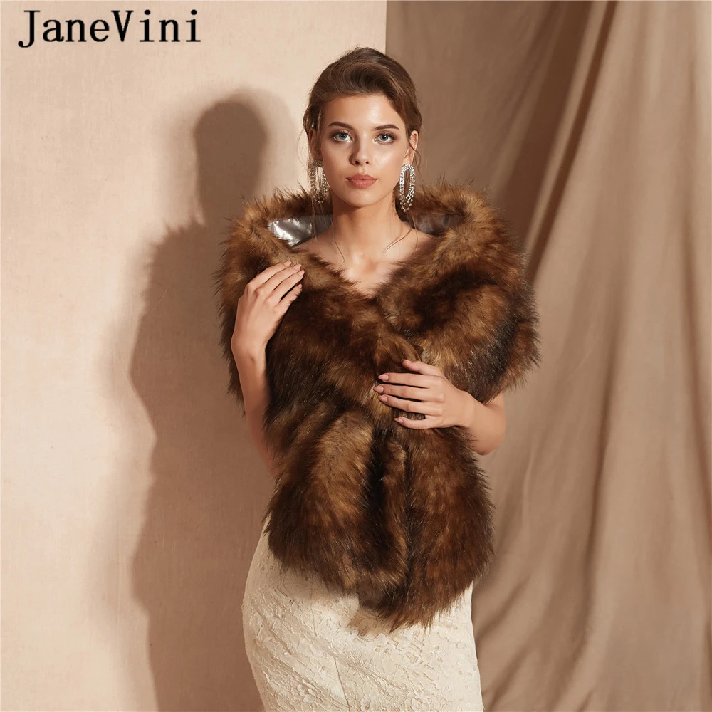 

JaneVini High Quality Warm Cape Faux Fur Stoles Wedding Wraps Winter Bridal Shawls Girls Bolero Jacket Women Wedding Accessories