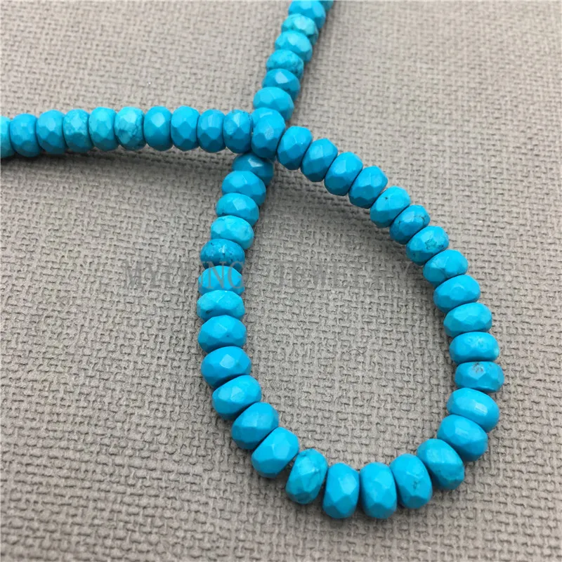 Blue Turquoises Beads,Faceted Flat Rondelle Beads,Natural Stone Beads For Jewelry Making, 5Strands/lot MY0150