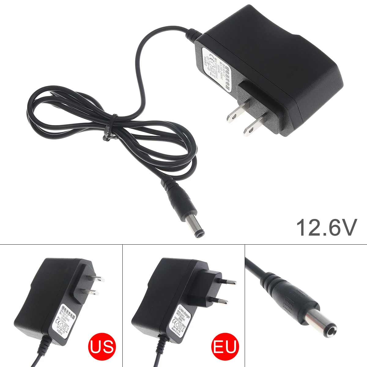 12.6V Lithium Battery Electric Drill Power Adapter Charger EU US Plug with 110cm Cable for Electric Screwdriver