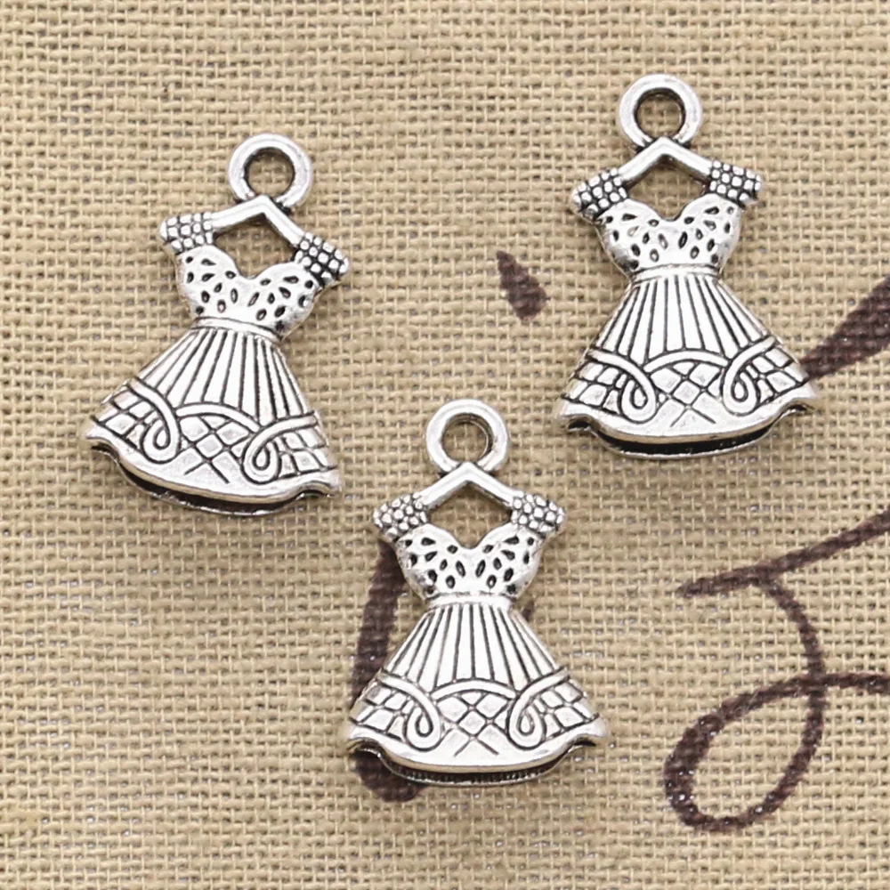 15pcs Charms Double Sided Dress Skirt 22x15mm  Antique Silver Color Pendants Making DIY Handmade Tibetan Silver Color Jewelry