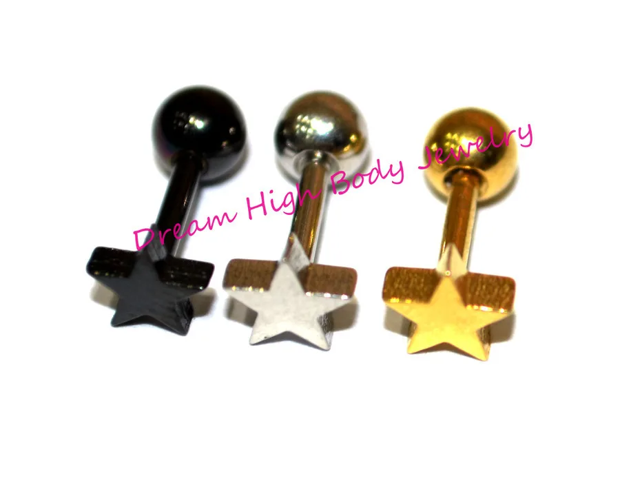 

Five Star Ear Stud Earring Rings Bars 316L Stainless steel Titanium Popular Jewelry Free Shipping Men Women Cool crystal